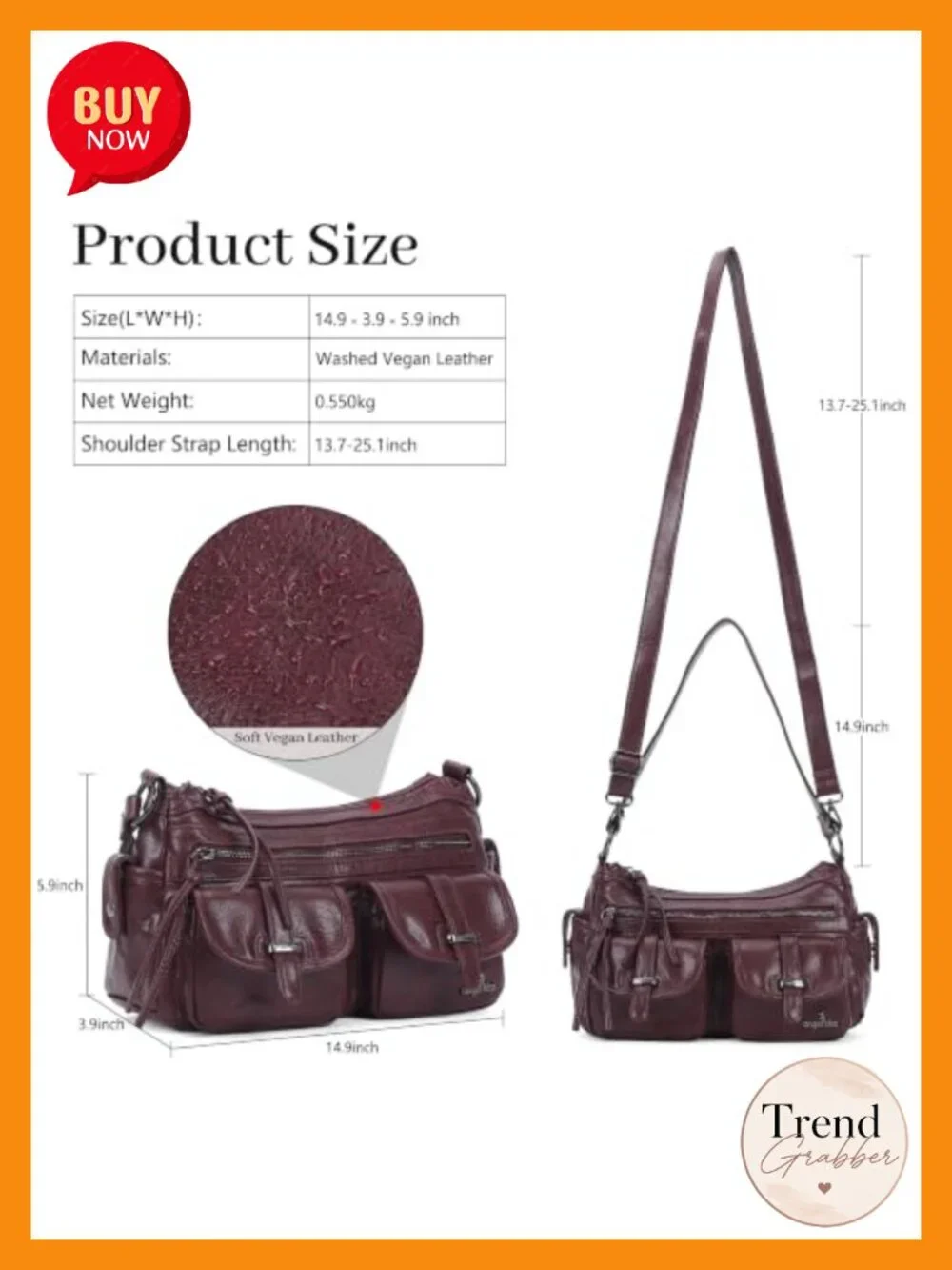 Women's Hobo Bag Crossbody Shoulder Purse Multi Pocket Vegan Leather Handbag